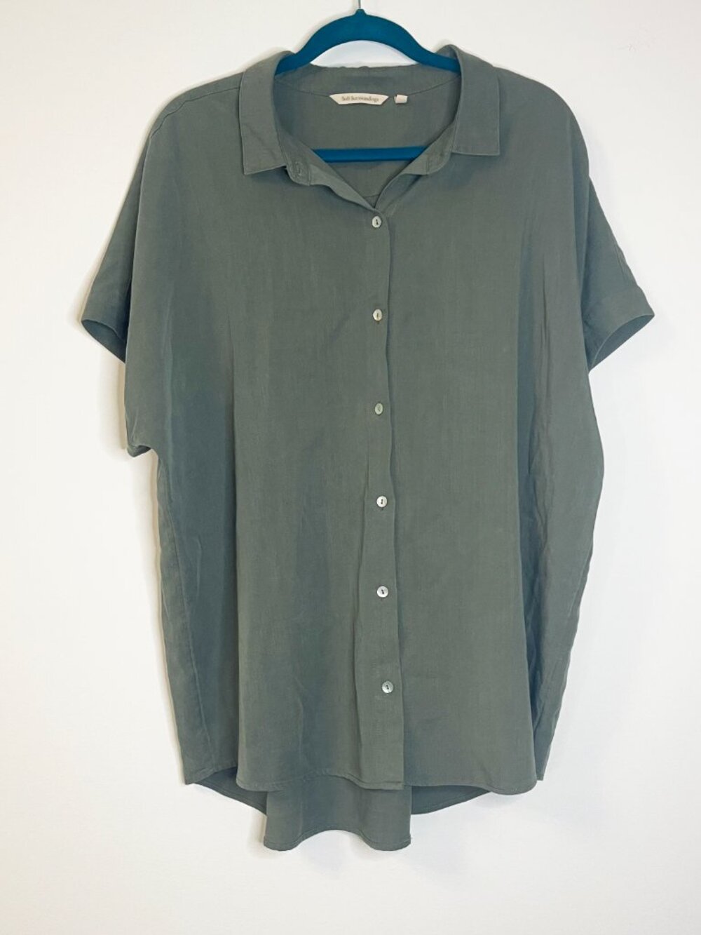 Soft Surroundings Je Veux TENCEL™ Shirt Dusty Olive Camp Shirt Size PXL